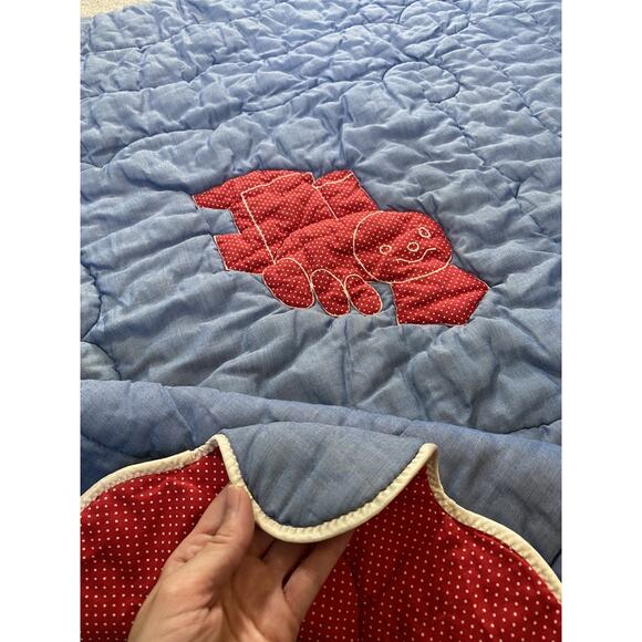 Saks Fifth Avenue Baby Boutique Vintage Train Blanket Blue Red & White Polka Dot - Picture 3 of 11
